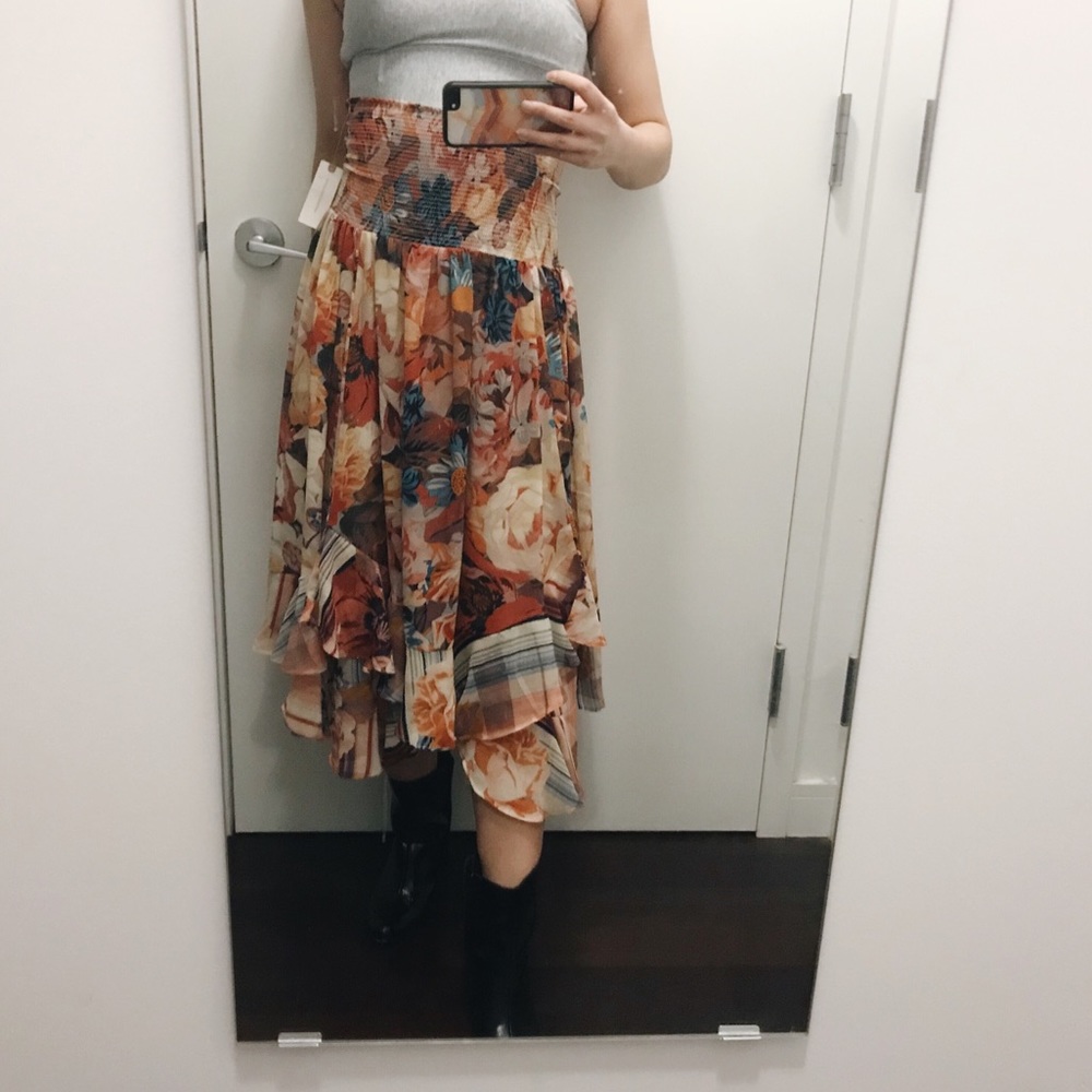 NWT Anthropologie floral asymmetrical midi skirt